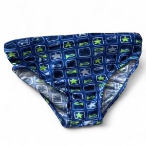 Vintage 90s OshKosh B'gosh Blue & Green Fish Print Swim Trunks, Boys Size 4T